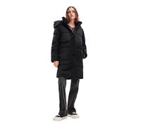 (TG. M) Desigual Kelowna Woman Woven Padded Long Overcoat, Nero, M Donna - NUOVO
