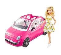 (TG. Piccolo) Barbie - Bambola Barbie e Auto Fiat 500, Veicolo Rosa a 4 Posti co