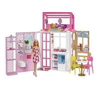 (TG. Piccolo) Barbie - Barbie Casa con bambola, a 2 piani e con 4 aree da gioco,