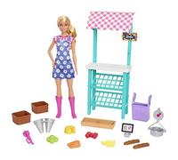 (TG. Piccolo) Barbie - Playset Mercato Frutta e Verdura con Bambola bionda, Stan