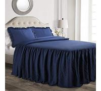 (TG. Queen) Lush Decor Copriletto con volant, poliestere, blu navy, queen size -