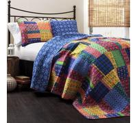 (TG. Queen) Lush Decor Misha 3-Piece Quilt Set, Queen, Fuchsia/Navy - NUOVO