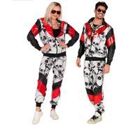 (TG. S) BLACK/RED SKULLS SHELL SUIT (jacket, pants) - (S) - NUOVO