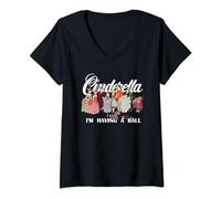(TG. S) Disney Cinderella Characters I'm Having A Ball Maglietta con Collo a V -