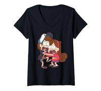 (TG. S) Disney Gravity Falls Dipper and Mabel Pines Maglietta con Collo a V - NU
