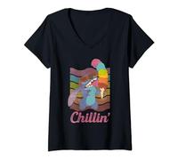 (TG. S) Disney Rainbow Stitch Ice Cream Chillin’ Maglietta con Collo a V - NUO