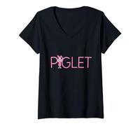 (TG. S) Disney Winnie the Pooh Piglet Classic Lettering Maglietta con Collo a V
