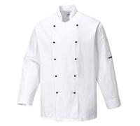 (TG. S) Portwest C834WHRS Giacca da Chef Somerset, Bianco, S - NUOVO