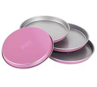 Zenker Creative Studio - Set di teglie da forno per dolci a strati rotondi, con rivestimento antiaderente, forma della torta: (diametro) 170 mm x 17 mm, ganasce creative (colore: rosa, argento), quantità: 4 pezzi