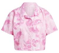 (TG. XL) adidas Donna Floral Graphic Crop Woven Polo Shirt, off White/Bliss Pink
