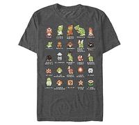 (TG. XL) Nintendo Pixel Cast T-Shirt, Grigio, XL Uomo - NUOVO