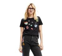 (TG. XS) Desigual Maglietta a Maniche Corte T-Shirt, Nero, XS Donna - NUOVO