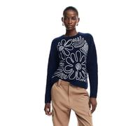 (TG. XS) Desigual Maglione da Donna A Maglia Spessa Felpa, Blu, XS - NUOVO