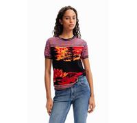 (TG. XS) Desigual TS_alejandría T-Shirt, Colore: Arancione, XS Donna - NUOVO