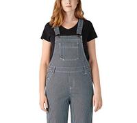 (TG. XS) Dickies Women's Hickory Stripe Boyfriend Bib Overall, Stonewashed Hicko