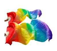 TGDGFKIAS Fan della Danza del Ventre, Ventagli di Seta for Danza del Ventre Fatti a Mano con Cornice in bambù, sfumati, Multicolore, Varie Misure, Confezione da 2(Blue,150x90cm Real Silk)