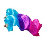 TGDGFKIAS Fan della Danza del Ventre, Ventagli di Seta for Danza del Ventre Fatti a Mano con Cornice in bambù, sfumati, Multicolore, Varie Misure, Confezione da 2(Green,120x90cm Real Silk)