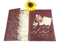 TGDGFKIAS invito al matrimonio, Kit di inviti di nozze con design a foglia tagliato al laser multicolore e configurazioni multiple(Burgundy1,Blank set)