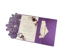 TGDGFKIAS invito al matrimonio, Kit di inviti di nozze con design a foglia tagliato al laser multicolore e configurazioni multiple(PURPLE,Laser cover only)