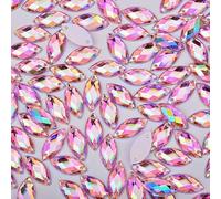 TGDGFKIAS Strass per Abiti, 100 Pezzi di Strass da Cucito Multicolori 7x15 mm con Retro Piatto e Occhio Cavallo(Pink AB)
