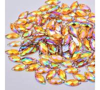 TGDGFKIAS Strass per Abiti, 100 Pezzi di Strass da Cucito Multicolori 7x15 mm con Retro Piatto e Occhio Cavallo(Yellow AB)