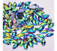 TGDGFKIAS Strass per Abiti, 100 Pezzi di Strass da Cucito Multicolori 7x15 mm con Retro Piatto e Occhio Cavallo(Black AB)