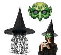 TGFIX 2 pezzi maschera strega halloween strega maschera con parrucca spaventosa vecchia maschera strega halloween maschera horror maschera per adulti strega accessori per Halloween cosplay carnevale