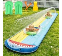 TGKYK Scivolo d'acqua da giardino per bambini, 15,7 ft/480 cm, con 2 bodyboards, doppio scivolo per esterni, con scivolo d'acqua, per giardino all'aperto (squalo)