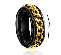 TGNEL Anello a fascia da uomo in tungsteno da 8 mm, anello a fascia per ansia, alla moda, stile cubano, comodo da indossare, misura 40-48, nero/oro/argento, Acciaio inossidabile, Nessuna pietra