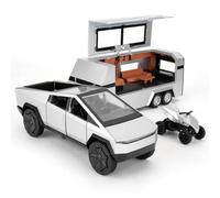 TGRCM-CZ 1/32 Tesla Cybertruck Elettrico Pick Up Truck RV Modello Auto con una Moto, Lega di Zinco Pull Back Motorhome Giocattolo Auto con Suono e Luce per Bambini Ragazzi Ragazzi Ragazze Regalo