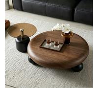 TgrGiEDenLO Tavolo basso rotondo design con cassetto ripostiglio nascosto e supporti sferici per appartamenti e ambienti domestici raffinati(B(combo),Black Walnut Veneer)