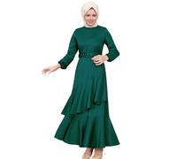 TGUVGRHH Abaya - Abito da preghiera da donna, in corda con bordi increspati, abiti islamici musulmani con cintura e maniche lunghe per preghiere, Verde scuro., XL
