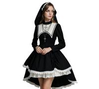 TGUVGRHH Abito gotico da suora Lolita, abito da cameriera francese gotico, abiti steampunk con volant per Halloween (bianco e nero, M)