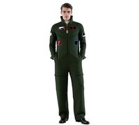 TGUVGRHH Costume da pilota, cosplay, costume da uomo, tuta dell'aeronautica militare, set con occhiali da sole e collana, per feste di Halloween e carnevale (verde, 10T-11T)