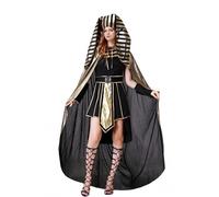 TGUVGRHH Costume da regina egiziana di Halloween, costume egiziano da donna, con copricapo egiziano, abiti per cosplay di Halloween, carnevale, palla da trucco (nero + oro, M)