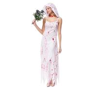 TGUVGRHH Costume da sposa insanguinata per Halloween, vestito da sposa morta con copricapo, per Halloween, carnevale, feste di fine anno, ballo (bianco, M)