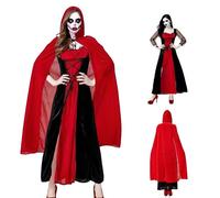 TGUVGRHH Costume da strega di Halloween, con cappuccio, costume medievale, rinascimentale, con mantello da strega, abito gotico vintage da donna, per Halloween, Carnevale (rosso + nero, S)