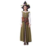 TGUVGRHH Set di costumi da fata medievale, costume rinascimentale da fata, abito tradizionale irlandese con cappello e cintura, per feste di Halloween e carnevale (verde, L)