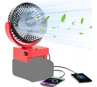 ThagBrco Ventilatore wireless per fan Compatibile con Einhell a batteria da 18 V, motore senza spazzole con ricarica rapida USB A+C, motore senza spazzole, per campeggio, officina e cantieri