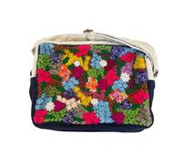 Thai Hmong borsa a tracolla fatta a mano, pochette tribale ricamata, motivo floreale multicolore con fodera blu navy, stile tradizionale asiatico