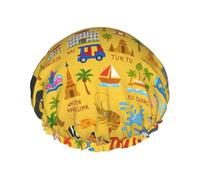 Thailandia Mappa Con Icone Stampa Grande Impermeabile Doccia Cofano Per Le Donne Capelli Lunghi, Lavabile Elastico Fascia Bagno Capelli Cappello