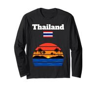 Thailandia Spiaggia Palme Tramonto Viaggio Souvenir Bandiera Tailandese Maglia a Manica
