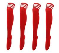 Thajaling 2 pezzi delle donne sopra i calzini della coscia del ginocchio, calza lunga del collant delle strisce triple, calzino di allungamento molle per usura quotidiana, cosplay (Rosso)
