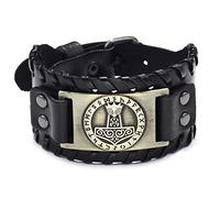 Thajaling Bracciale modello martello di Thor, bracciale in pelle vichinga, bracciale amuleto runa nordica, Bracciale con nodo celtico fatto a mano, bracciale vintage per donna uomo (Bronzo)