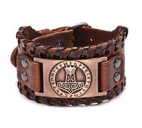 Thajaling Bracciale modello martello di Thor, bracciale in pelle vichinga, bracciale amuleto runa nordica, Bracciale con nodo celtico fatto a mano, bracciale vintage per donna uomo (Marrone)