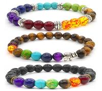 Thajaling Gioielli 3PCS 7 Chakra Bead Pietra Naturale Bracciali Per Uomo Donna Braccialetto Perline Mala Elastico 8mm
