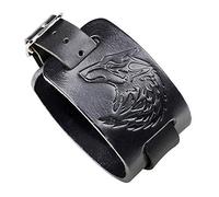 Thajaling Lupo testa Bracciale in pelle nera, stile Punk Polsino Bracciale per uomo e donna, One Size, finta pelle, senza pietra