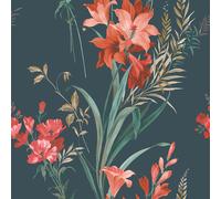 Thalia Carta da Parati Floreale Dipinto Botanico Verde Blu/Rosso Belgravia 765