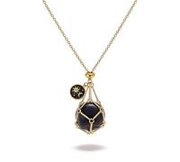 Thalireth Collana da donna in ossidiana nera, placcata oro 18 carati, ciondolo a forma di sole e luna, regalo per la festa della mamma e Natale, standard size, Ottone, Non pietra preziosa