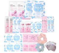 Thalixiry Set nutriente per la cura della pelle, kit per la cura del viso al latte e Sakura per ragazze, 28 pezzi